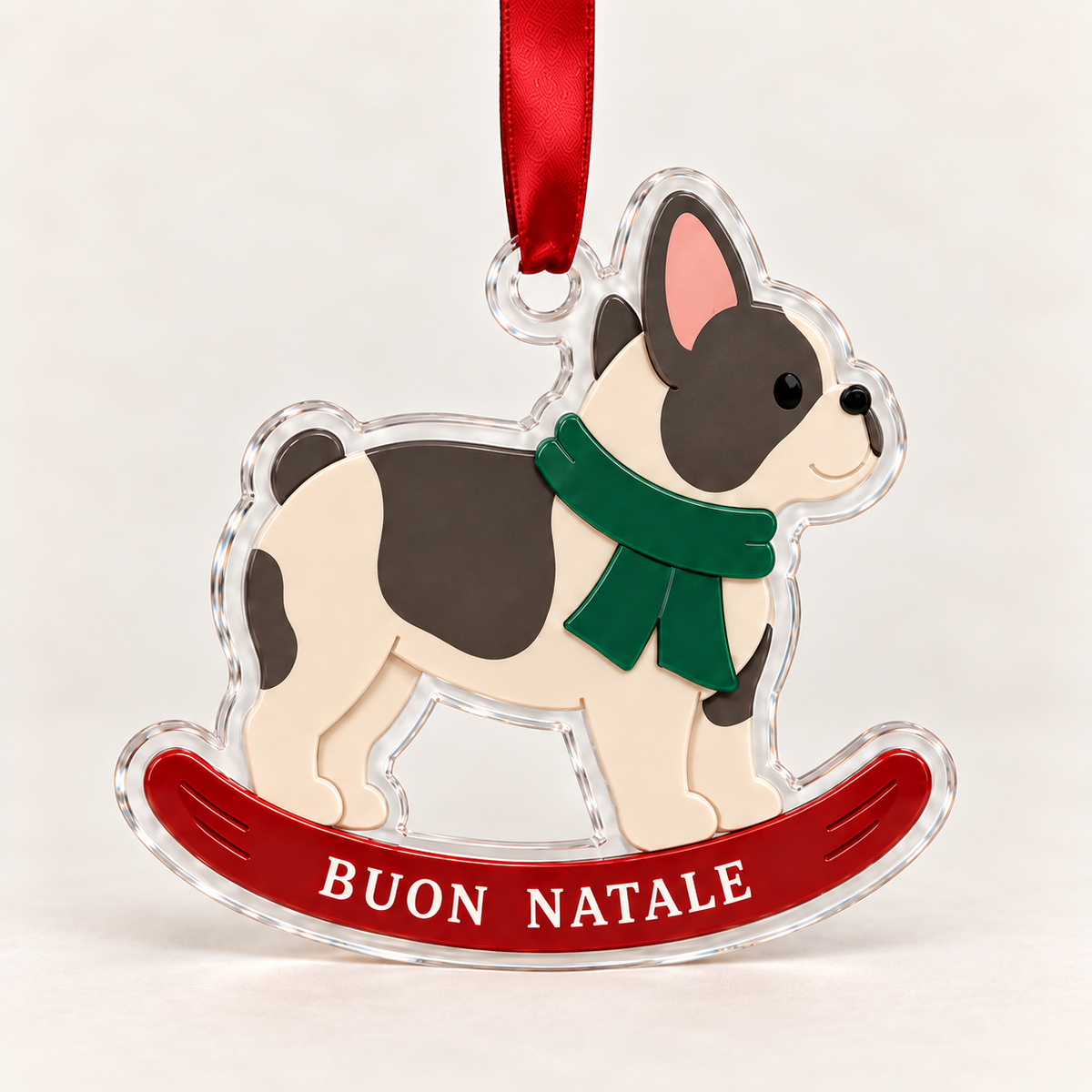 Bulldog francese a dondolo – Decorazione natalizia in plexiglass