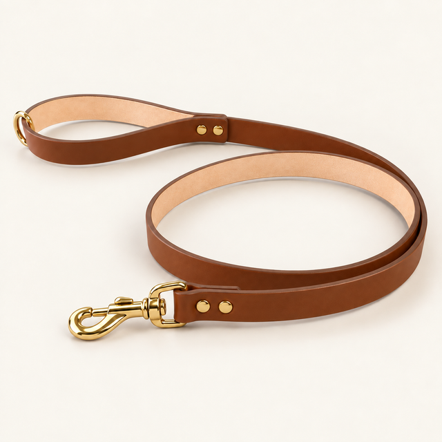 Guinzaglio in vera pelle liscia – Gold